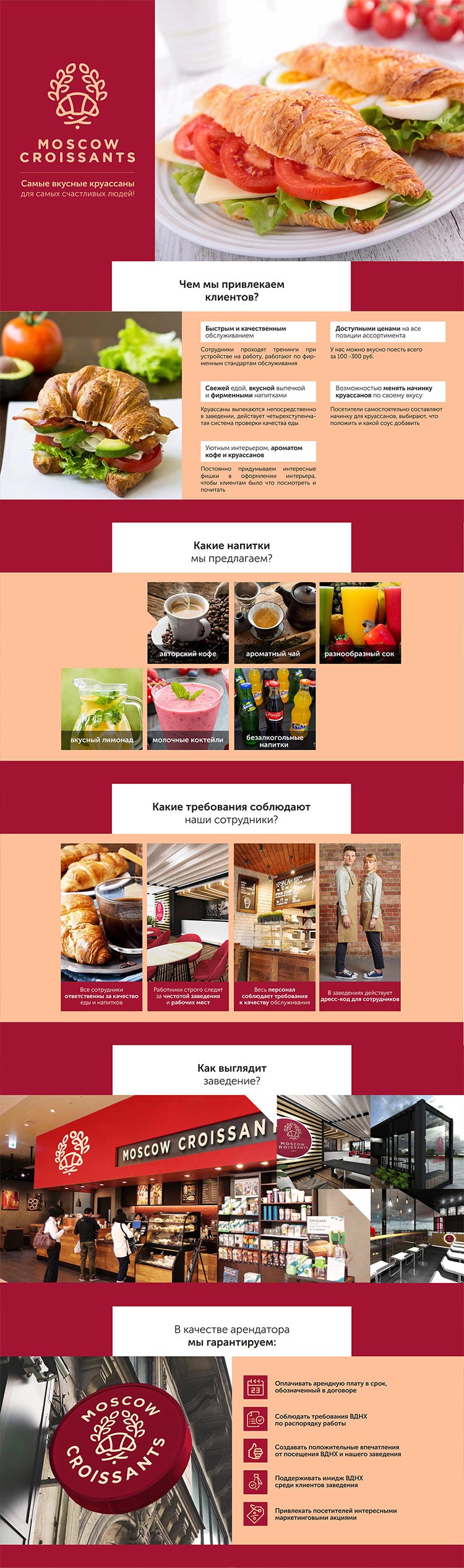 Презентация кафе Moscow Croissants для аренды места в торговом центре для клиента